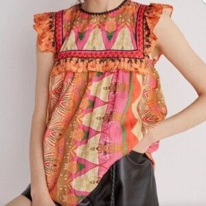 Anthropologie Siddhartha Bansal Sleeveless Boho Ruffled Yoke Top XL NWT